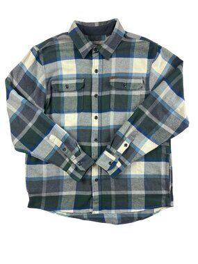 ORVIS Men's XL Heavyweight Blue Green Plaid Button Up Flannel Shirt Jacket